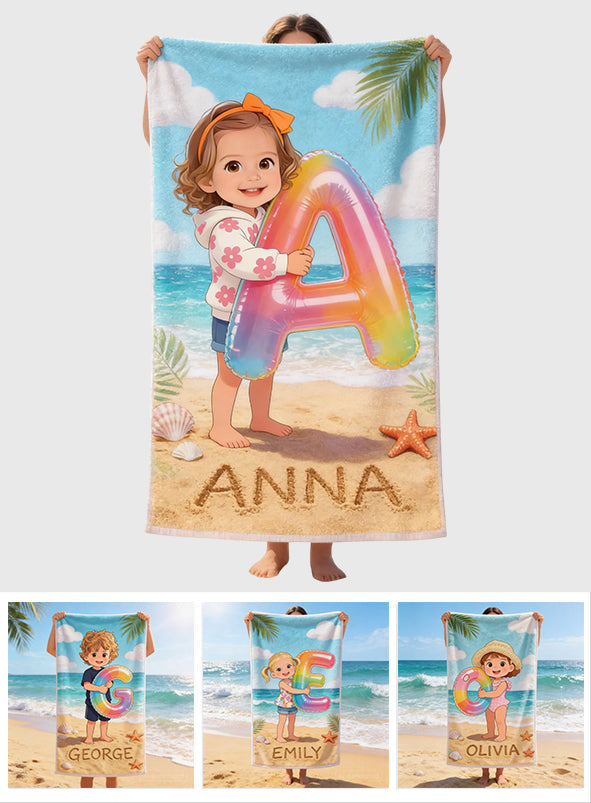 Kid Initial Custom From Any Photo - Personalized Kid Quick-dry Beach Towel/ Bath Towel