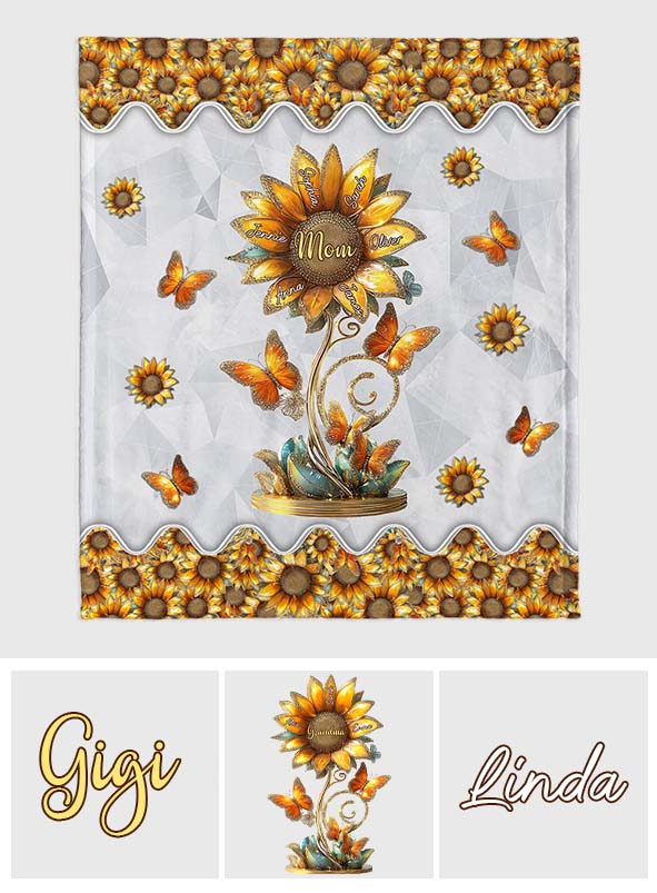 Wunderschönes Sonnenblumen-Geschenk für Mama und Oma – personalisierte Mutterdecke