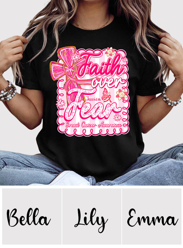 Preppy Breast Cancer Faith Over Fear - Personalized Breast Cancer Awareness T-shirt And Hoodie