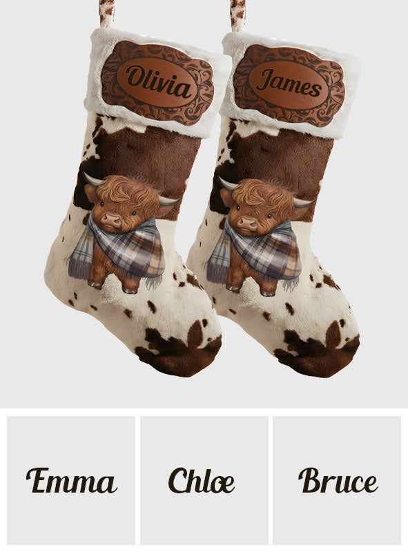 Merry Christmas - Personalized Highland Cow Shaped Christmas Stocking