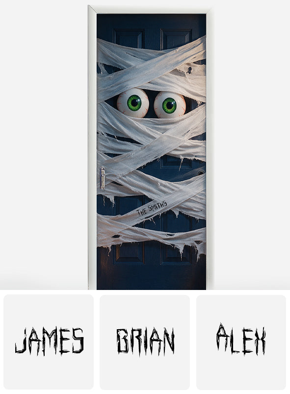 Mummy Wrapped Door for Halloween Porch - Personalized Halloween Door Sticker