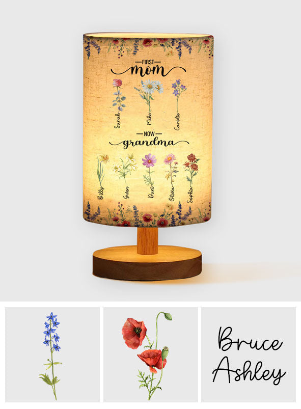 First Mom Now Grandma - Personalized Grandma Tableside Lamp With Wood Base
