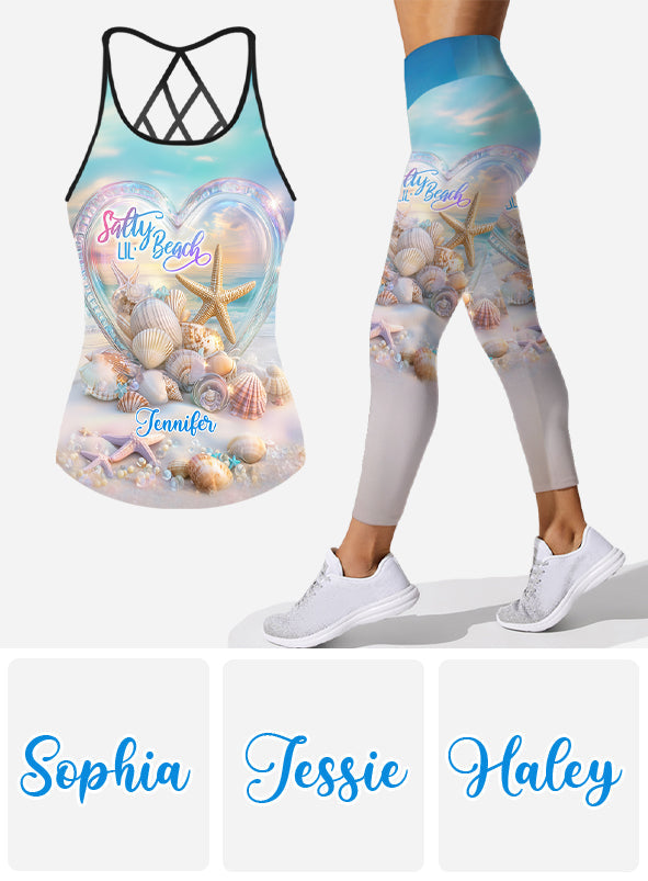 Salty Lil Beach – Personalisiertes Tanktop und Leggings für Meeresliebhaber mit Kreuzmuster