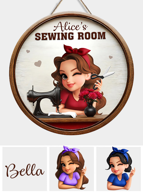 Mein Nähzimmer – Personalisiertes Nähzimmer-Rundschild aus Holz
