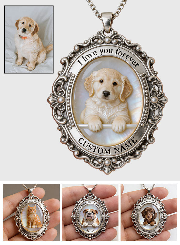 I Love You Forever - Personalized Dog Shaped Metal Pendant Necklace