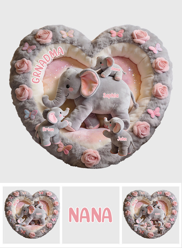 Elefanten-Geschenk für Mama und Oma – Personalisiertes Kissen in Form eines Oma-Kunstfells