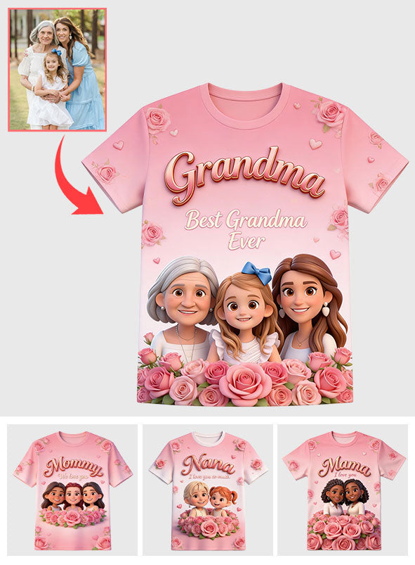 Personalisierbares T-Shirt mit Foto – Beste Mama, Oma der Welt – Personalisiertes Oma-Shirt