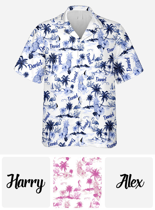 Flamingo-Tropenmuster Toile de Jouy - Personalisiertes Flamingo-Hawaiihemd
