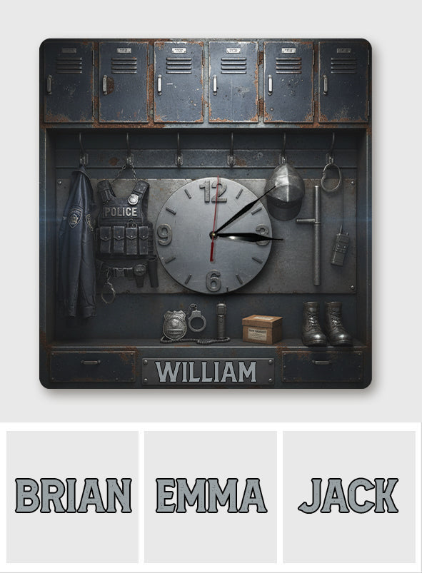 Dienen und Schützen – Kunst für den Spind der Polizei – Personalisierte LED-Wanduhr für Polizeibeamte