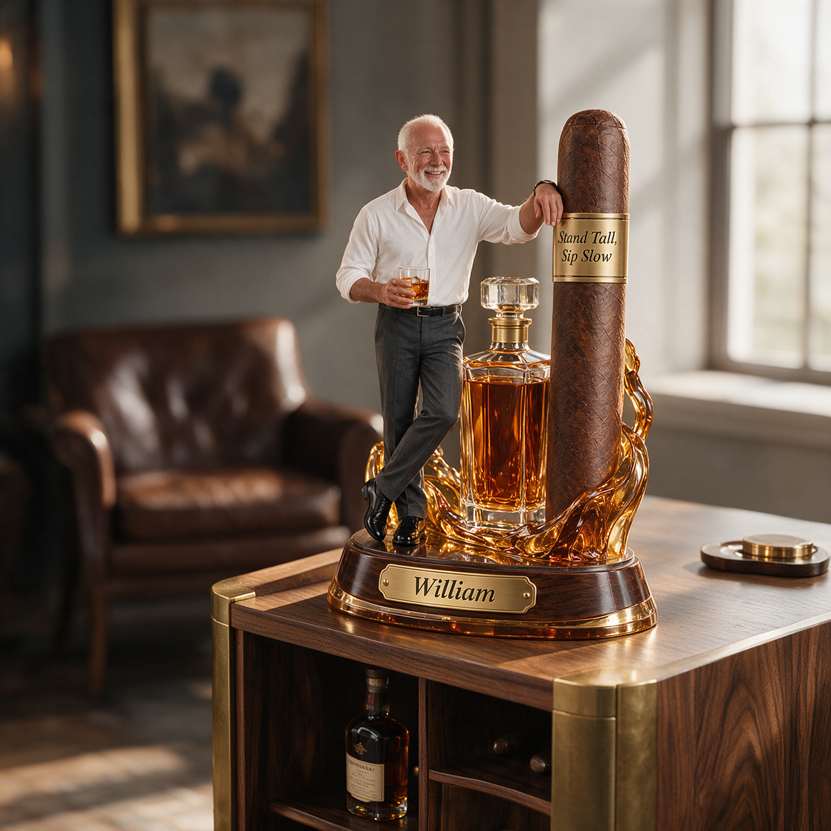 Personalized Whiskey Acrylic Plaque - Custom Photo Standing Cigar Sculpture