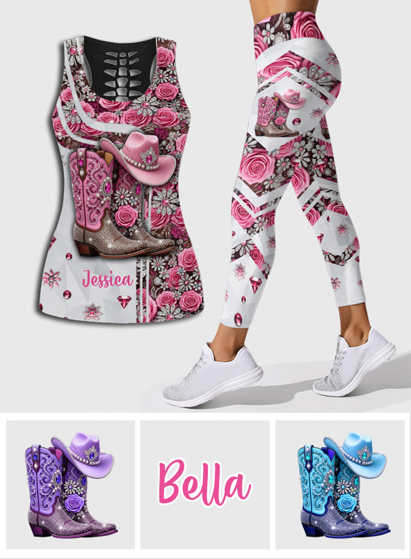 Cowgirl Boots - Personalized Cowgirl Hollow Tank Top and Leggings