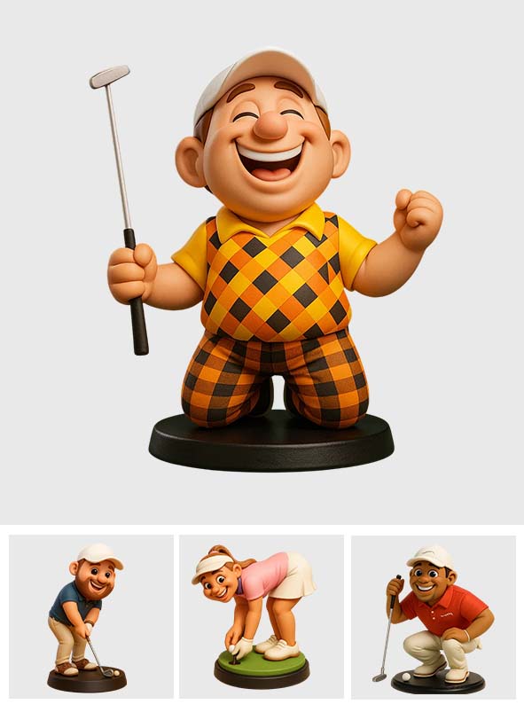 Witziger Cartoon-Stil – personalisierte Acrylplakette in individueller Golfform