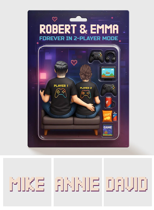 Spielfigurenpaar im Stil einer Spielzeugkiste – personalisierte Acrylplakette in individueller Form