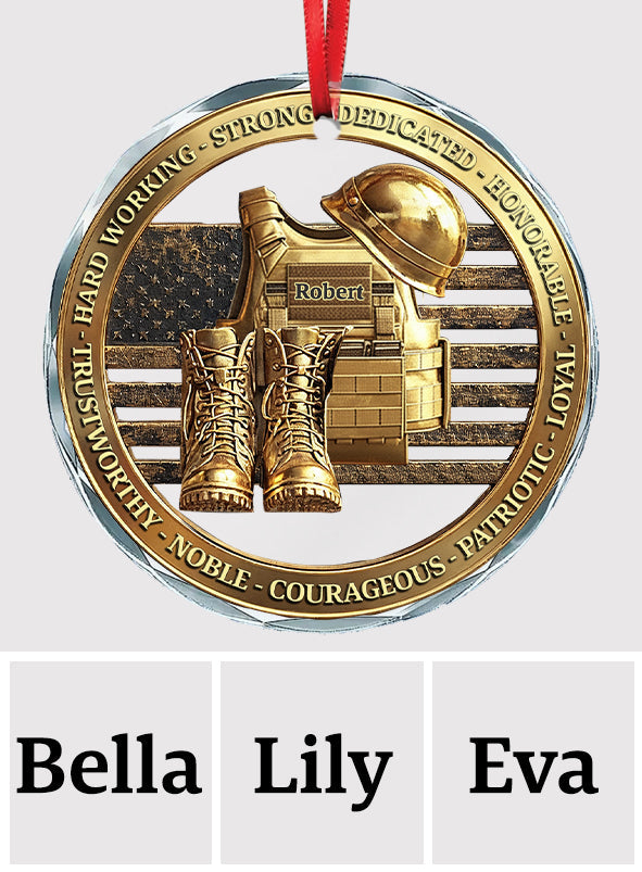 Veteranen-Soldaten-Rucksack, Stiefel, Militär – Personalisierte runde Glasfigur für Veteranen