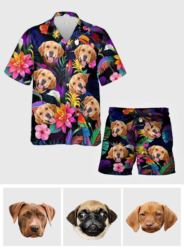 Hawaii-Hundehemd mit Blumenmuster und personalisierte Hunde-Hawaii-Shorts für Herren