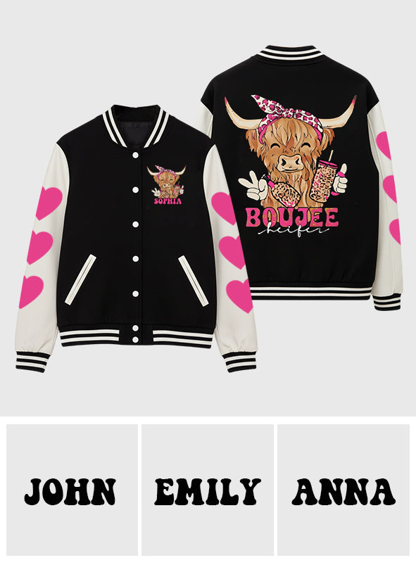 Liebe zu Hochlandrindern – Personalisierte Collegejacke mit Hochlandrind-Motiv