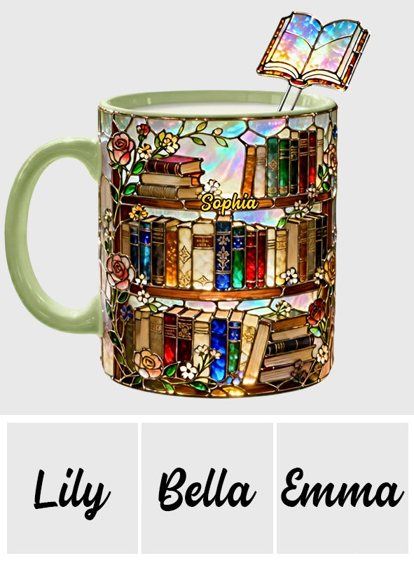 Liebe Bücher – Personalisierte Buch-Set-Tasse mit Acryl-Rührstäbchen
