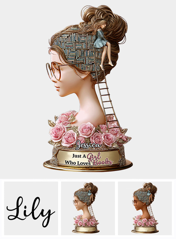 Einfach ein Mädchen, das Bücher liebt – personalisierte Acrylplakette in Buchform