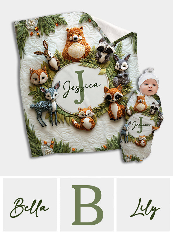 Babydecke mit niedlichen Tiermotiven – personalisierte Neugeborenendecke