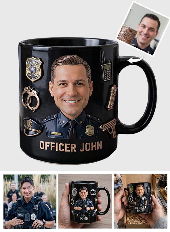 Lustige Karikatur-Tasse nach Wunschfoto – Personalisierte Polizisten-Tasse