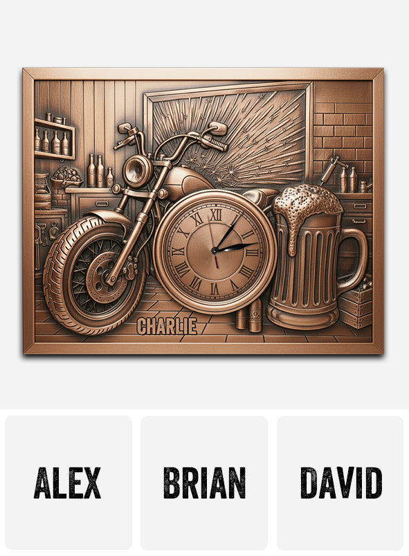 Garagendekoration – Personalisierte LED-Wanduhr mit Bikermotiv