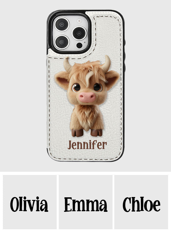 Niedliche Hochlandkuh – Personalisierte, faltbare Handyhülle mit Hochlandkuhmotiv