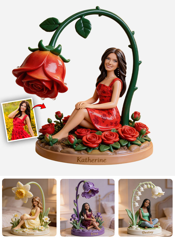 Individuell gestaltete Geburtsblume mit Foto – Personalisierte Acrylplakette in individueller Form zur Selbstliebe