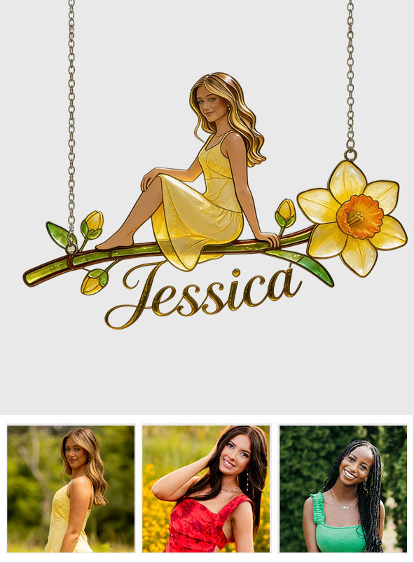 Geburtsblume mit Foto nach Wunsch – Personalisierter Sonnenfänger zur Selbstliebe fürs Fenster