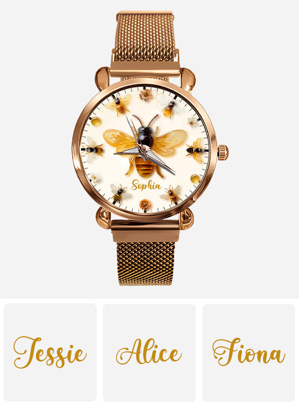 Einfach ein Mädchen, das Bienen liebt – personalisierte Damenhanduhr mit Bienenmotiv