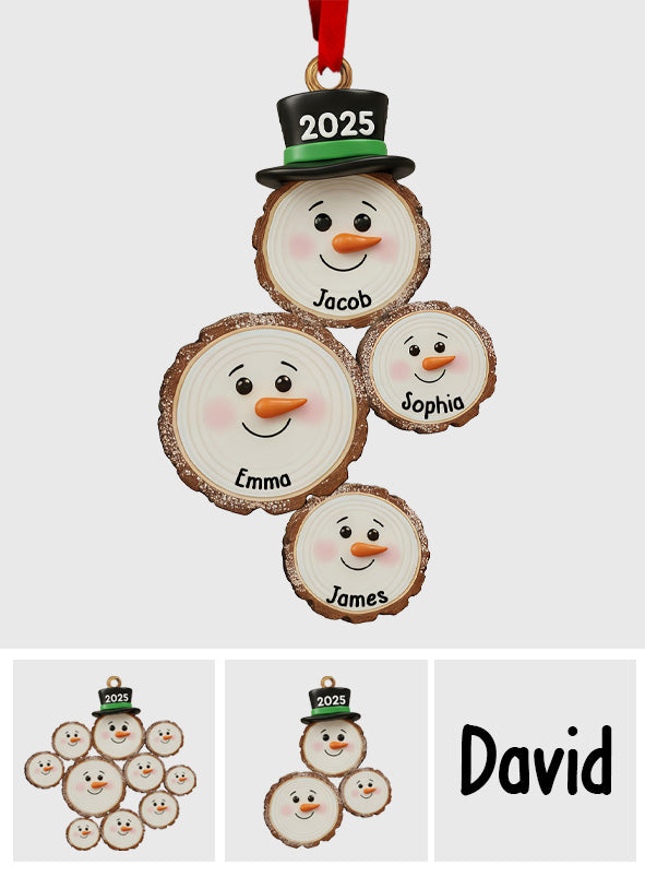 Individuell gestalteter Schneemann-Weihnachtsschmuck – Personalisierter Familienschmuck