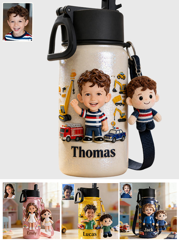 Benutzerdefiniertes Foto - Personalisierte Kinderflasche mit Plüschanhänger