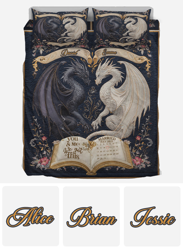 Mystisches Drachen-Duo-Schlafzimmerdekor für Paare – Personalisierte Drachen-Bettwäsche-Set