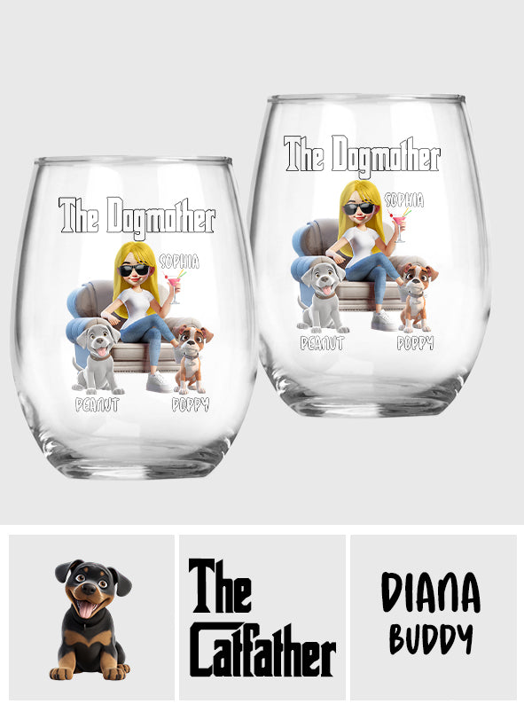Die Katzenmutter/ Der Katzenvater/ Die Hundemutter/ - Personalisiertes Weinglas mit Hundemotiv