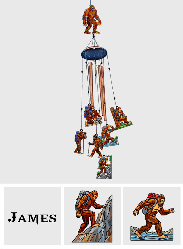 Hiking Sasquatch - Personalized Hiking Wind Chime With Charms
