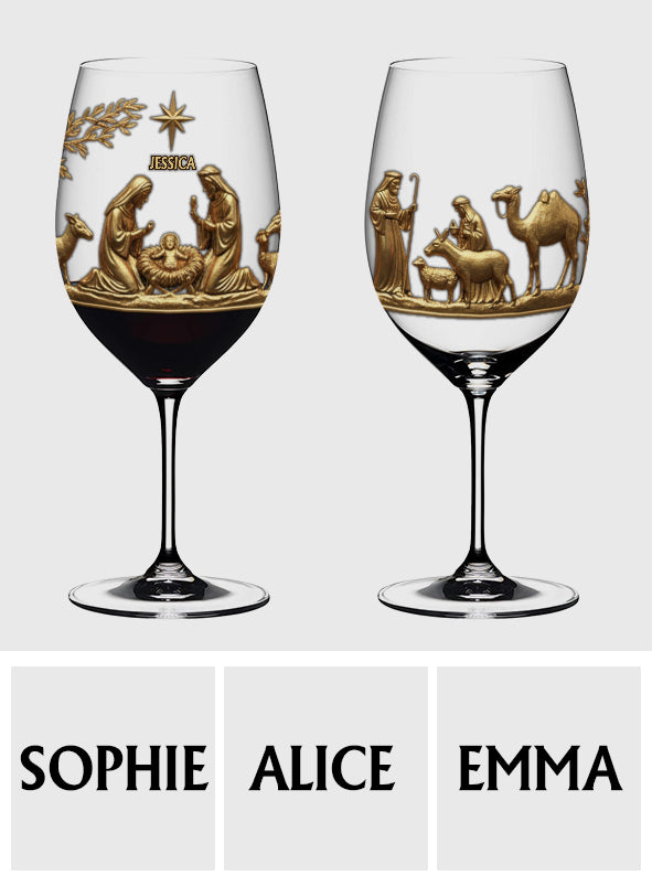 Die Heilige Nacht – Personalisiertes christliches Weinglas mit langem Stiel