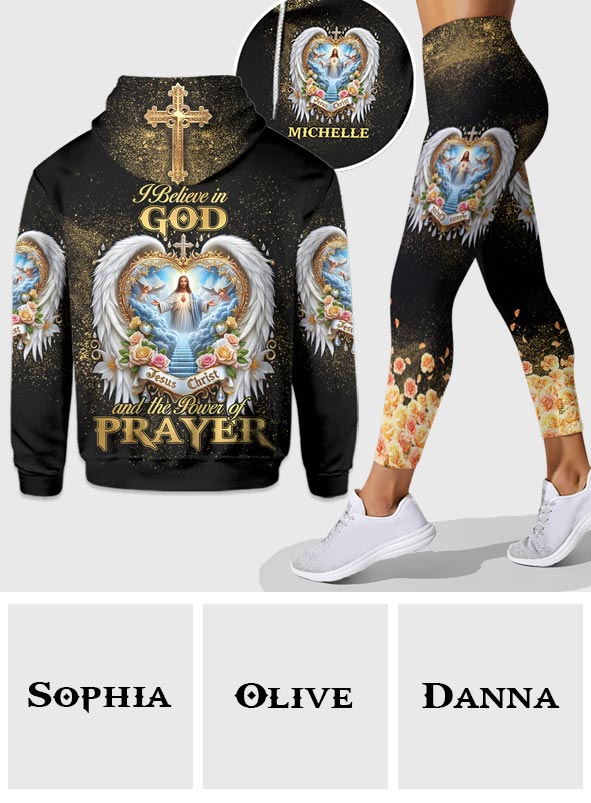 Ich glaube an Gott und die Kraft des Gebets – Personalisierter christlicher Hoodie und Leggings