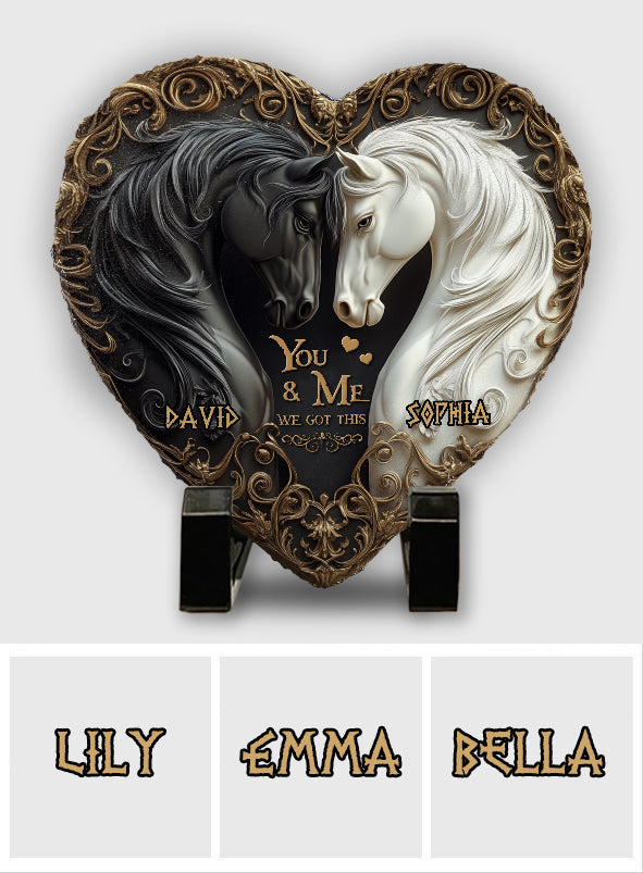 Du und ich, wir schaffen das – personalisierter herzförmiger Stein in Pferdeform