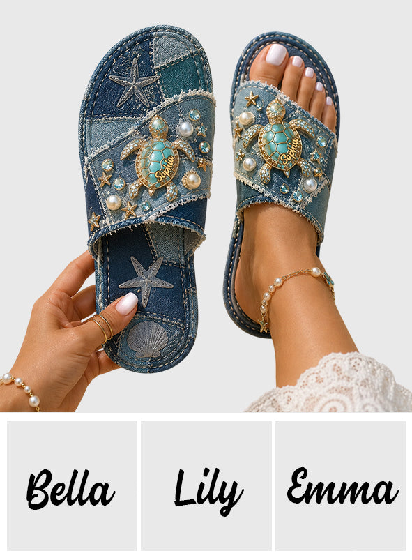 Liebes-Schildkröte Sommergeschenk - Personalisierte offene Sandalen