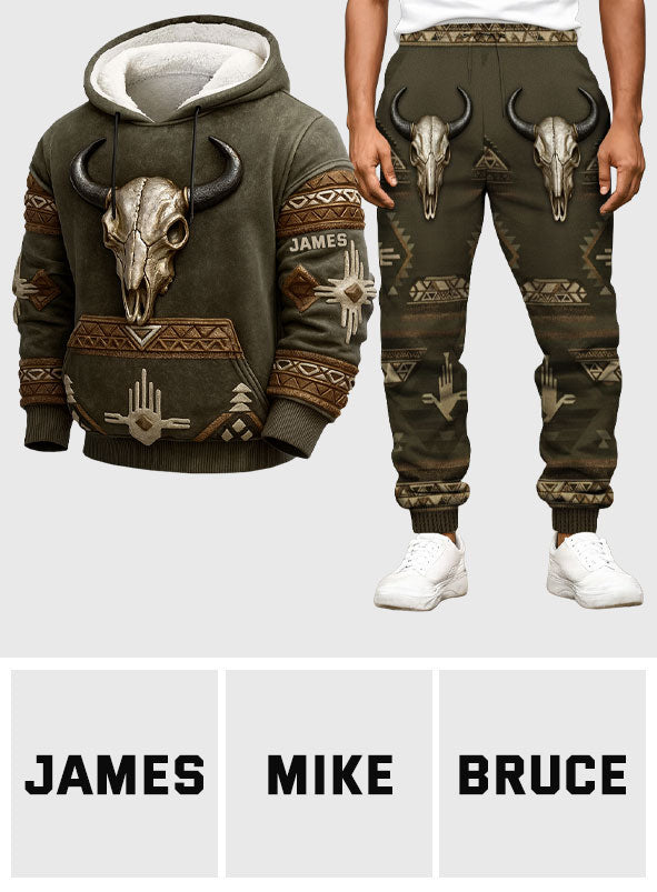 Totenkopf-Tribal-Muster, Indianermotiv – Personalisierter Hoodie und Jogginghose im Indianerstil