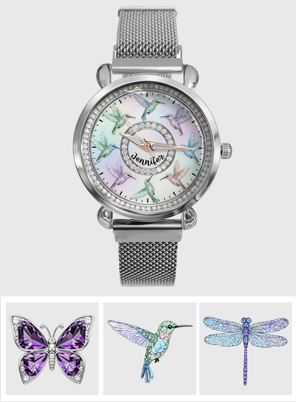 Wunderschöne Kolibris – Personalisierte Damen-Handuhr für Gartenliebhaber