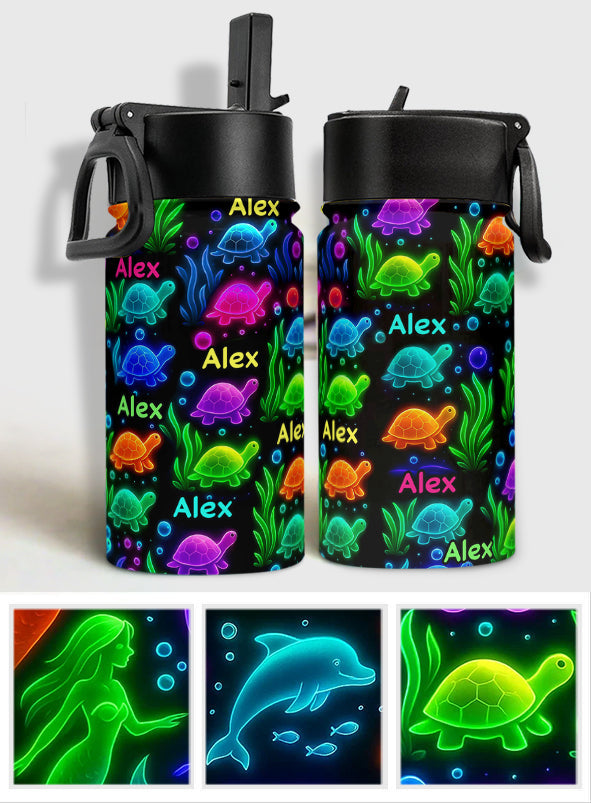 Leuchtende Meerestiere – Personalisierte Wasserflasche für Kinder, die das Meer lieben
