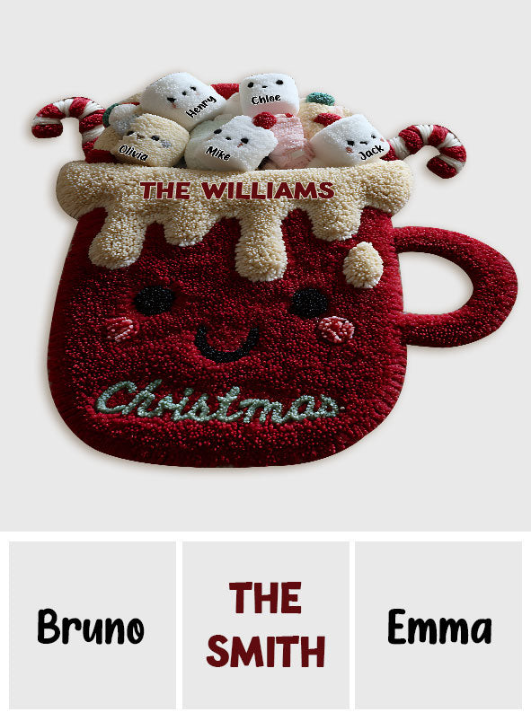 Weihnachtsfamilie – Personalisierter, rutschfester, getufteter Teppich mit Familienmotiv