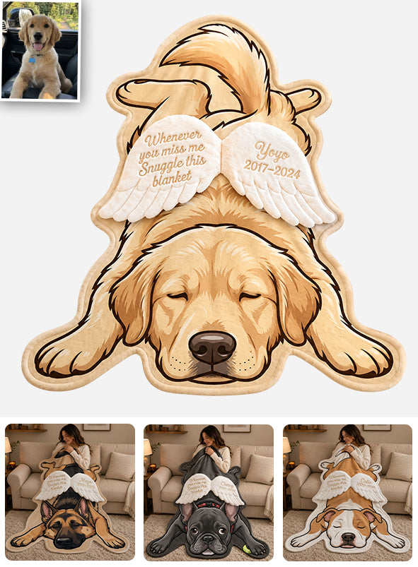 Whenever You Miss Me Snuggle This Blanket - Personalized Dog Shaped Fleece Blanket