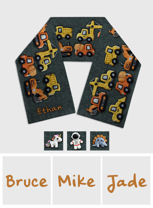 Construction Machines - Personalized Kid Knitted Scarf