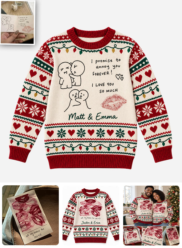 Couple Hand Writing Sweater Christmas Couple Gift - Personalized Couple Ugly Sweater