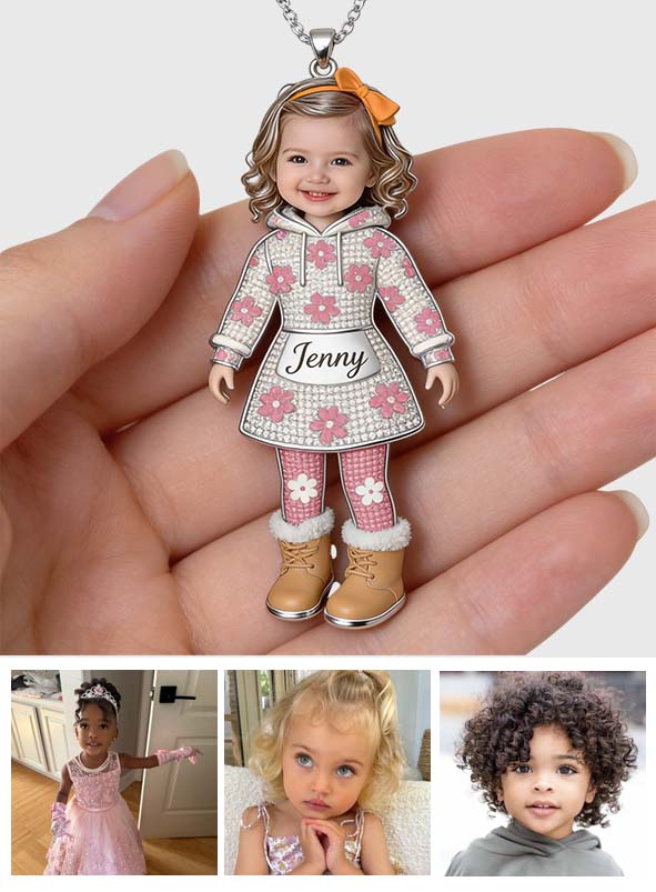 Any Kid Photo - Personalized Kid Shaped Metal Pendant Necklace