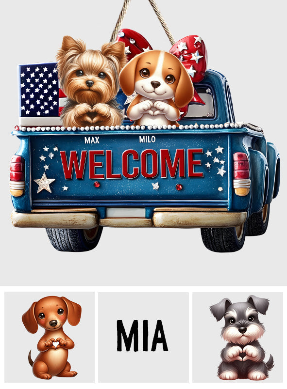 Willkommen – Personalisiertes Holzschild in Hundeform