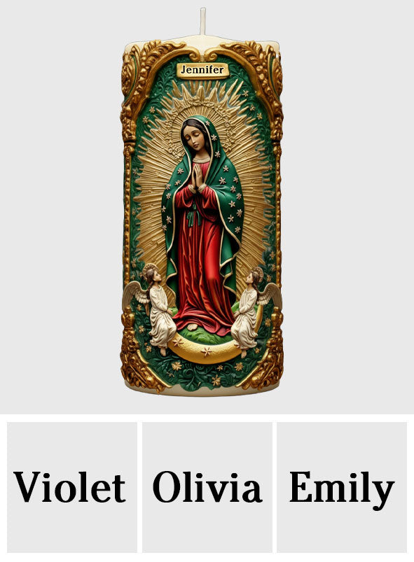 Kerze mit Marienmotiv – Personalisierte christliche flammenlose Kerze