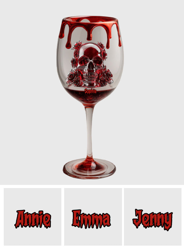 Totenkopf & Rosen – Personalisiertes Totenkopf-Weinglas mit langem Stiel