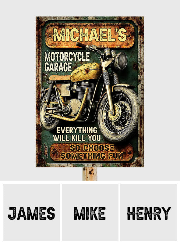 Motorcycle Garage - Personalized Biker Rectangle Metal Sign